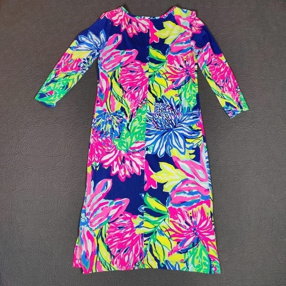 Lilly Pulitzer Kenzie Dress Resort Navy Travelers Palm Multicolor Women's Small - Picture 2 of 15